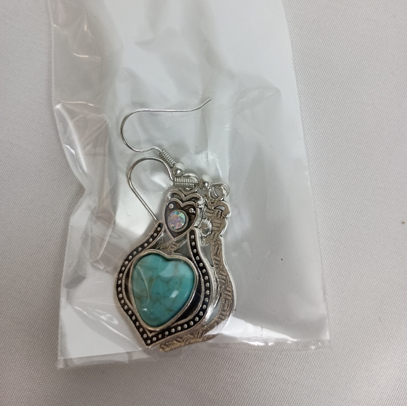 Jewelry - 2/30$ Or 3/$35 Silver and Turquoise Heart Earrings (#0214)